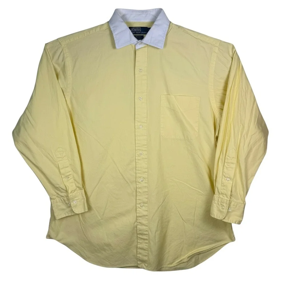 Polo Ralph Lauren Button Down Shirt Men 17 XL Yellow Philip Contrast Collar Prep